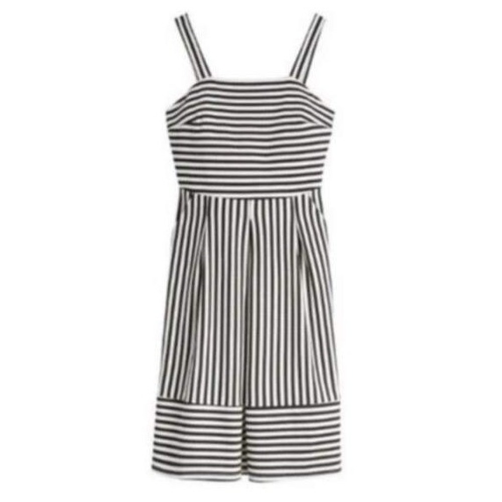 Brixon Ivy Striped Dress Womens Medium Black White Excellent Pockets Pleated